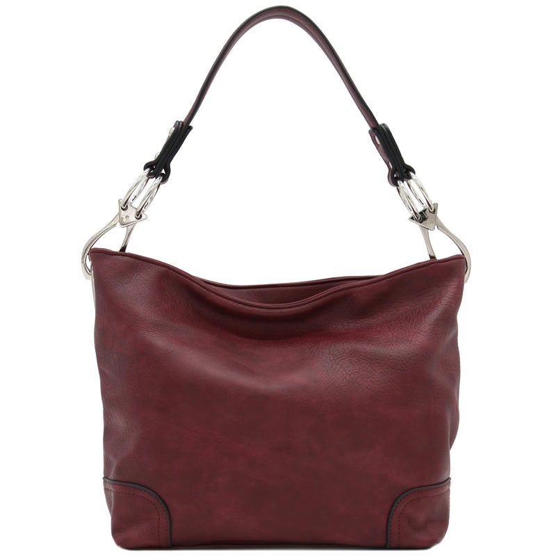 Alyssa Hobo Shoulder Bag with Big Snap Hook Hardware (Burgundy) - Image 2